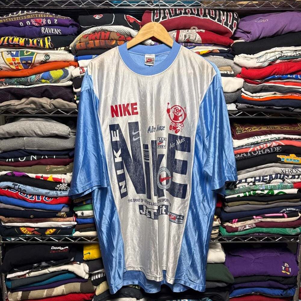 Vintage 90s Nike Air Max AOP Distressed Shiny Mesh Rugby Tee